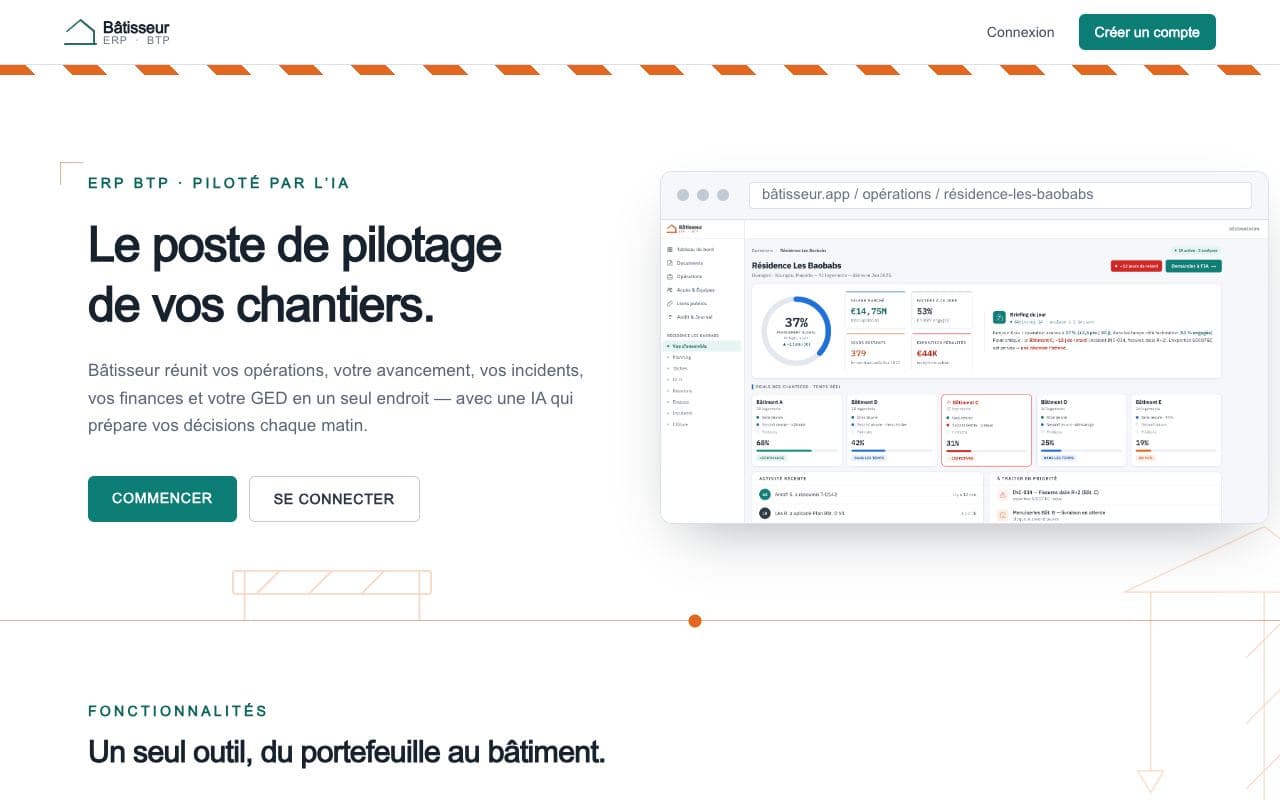 Aperçu du site Etiary · Bâtisseur